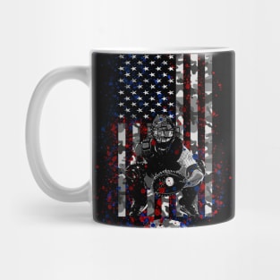 Vintage Retro American Flag Red White Camo Baseball Catcher Art Mug